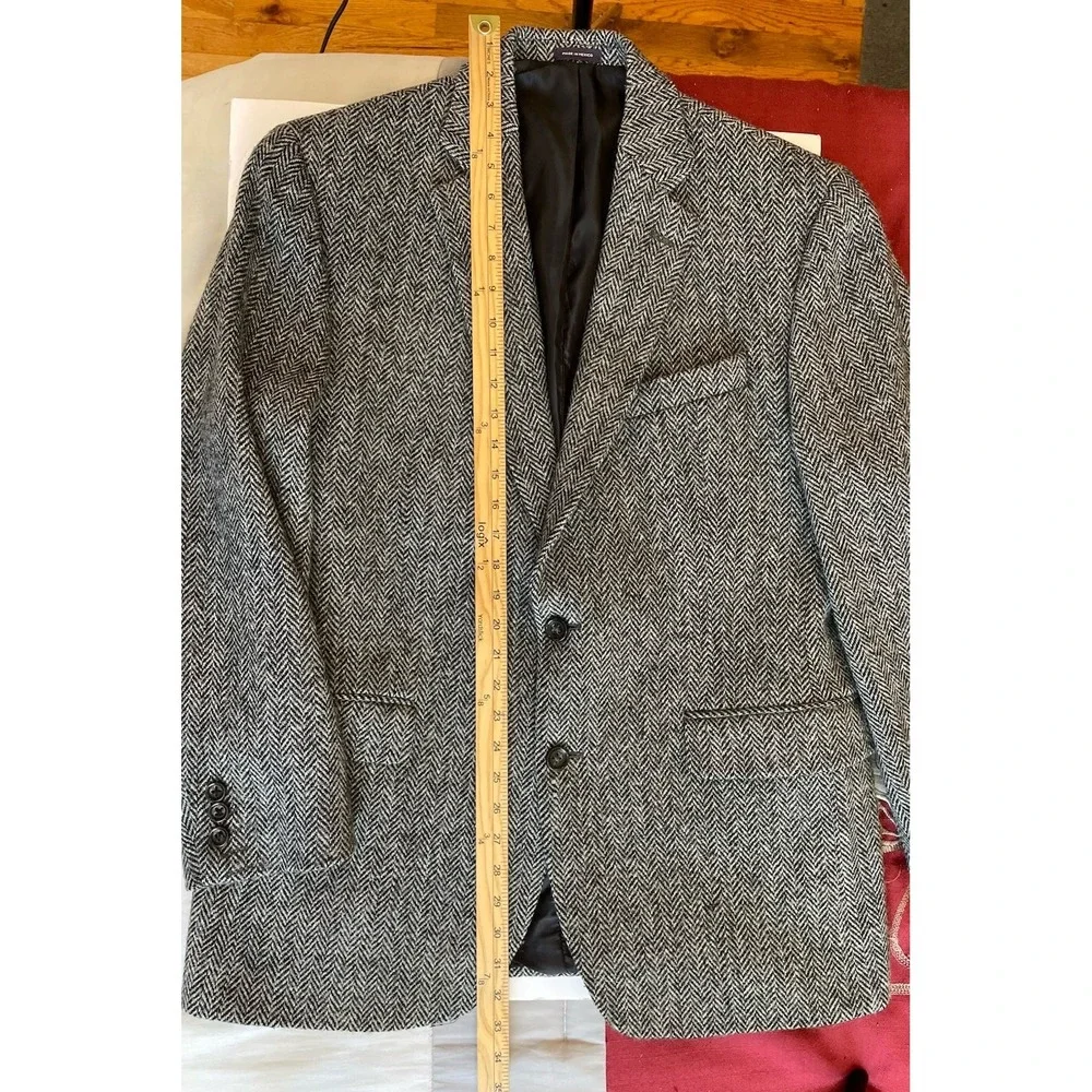 Harris Tweed Stafford Blazer Mens 42R Gray Herringbone‎ Wool Sport Coat Classic